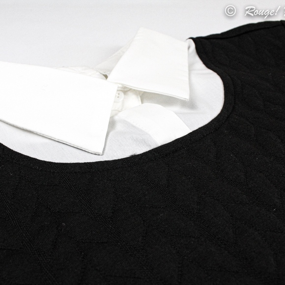 Faux Undershirt Black Textured Mini A-Line Dress - Picture 6 of 8